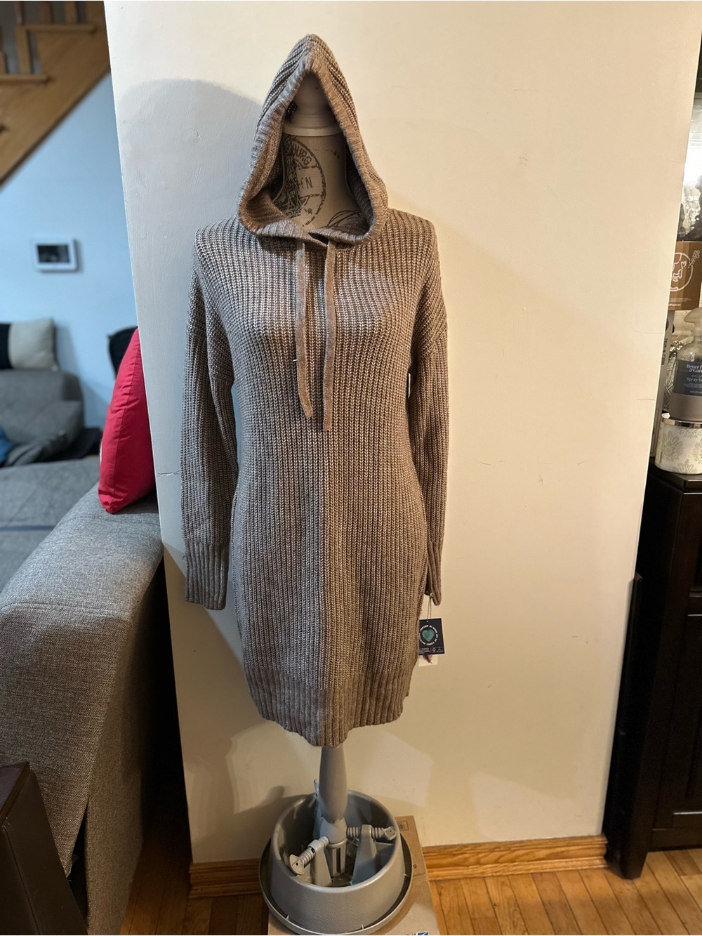 Jessica Simpson Taupe Hooded Knit Sweater Dress